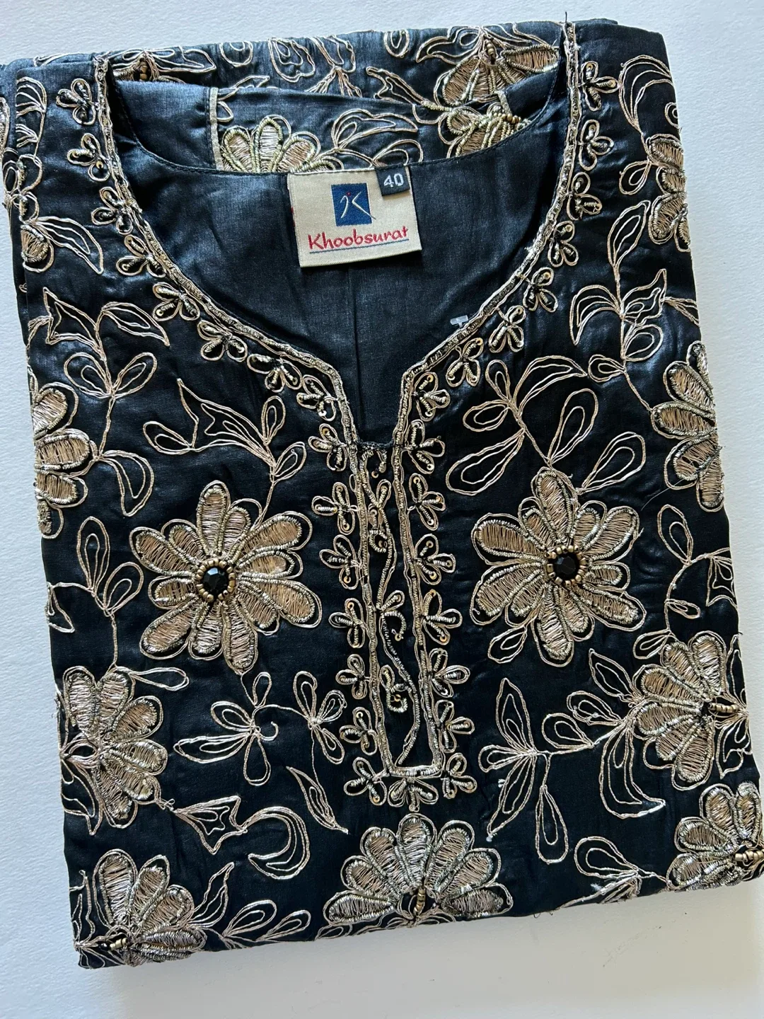 Embroidered Black Kurta Set - Size small/xsmall image indicator(2)