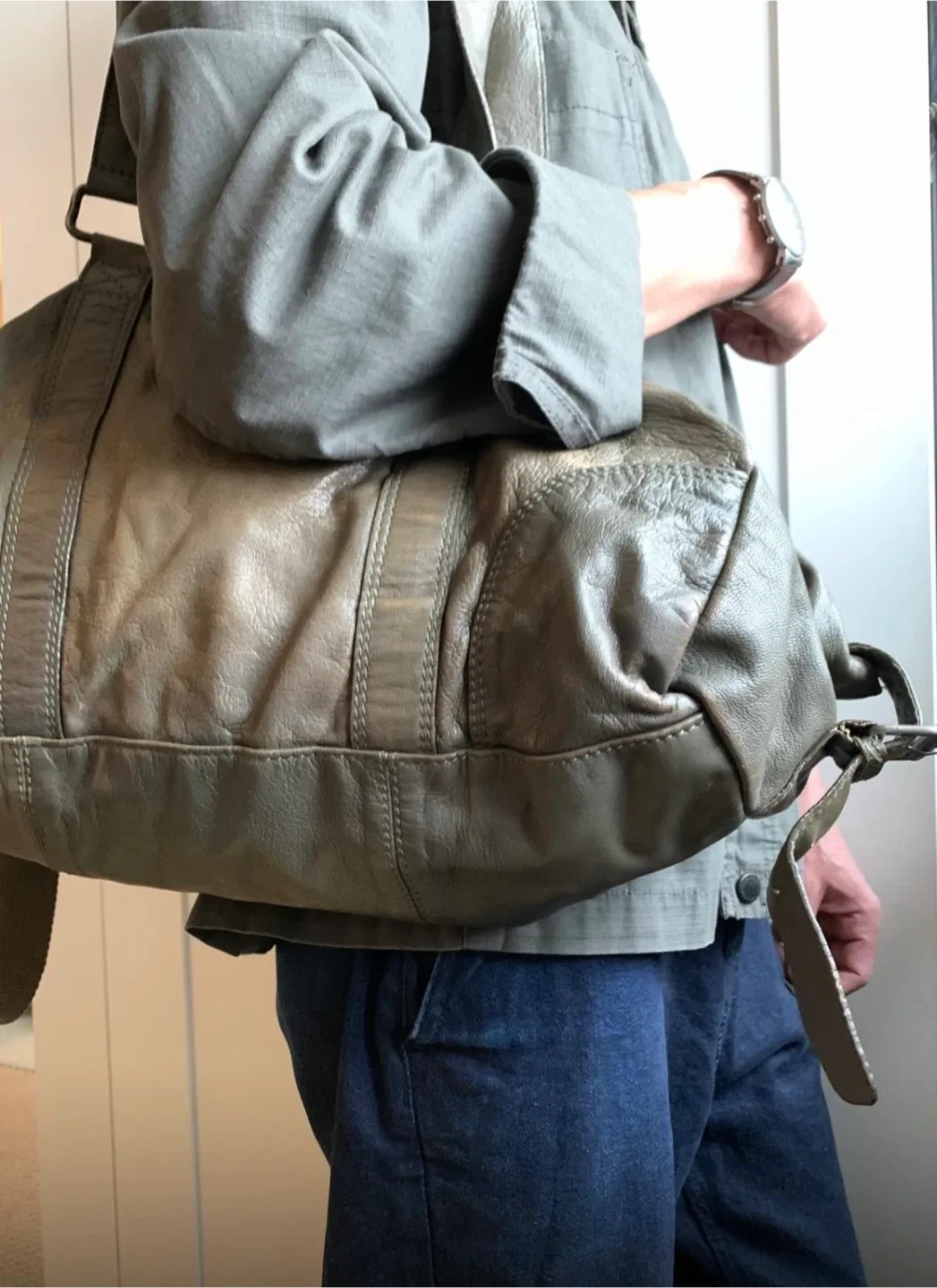 Leather Duffle Bag•Grey-Green thumbnail