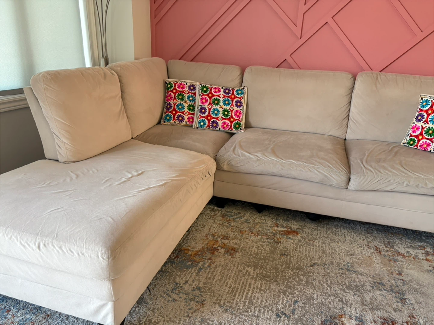 Beige Sectional Sofa with Chaise Lounge - photo 2