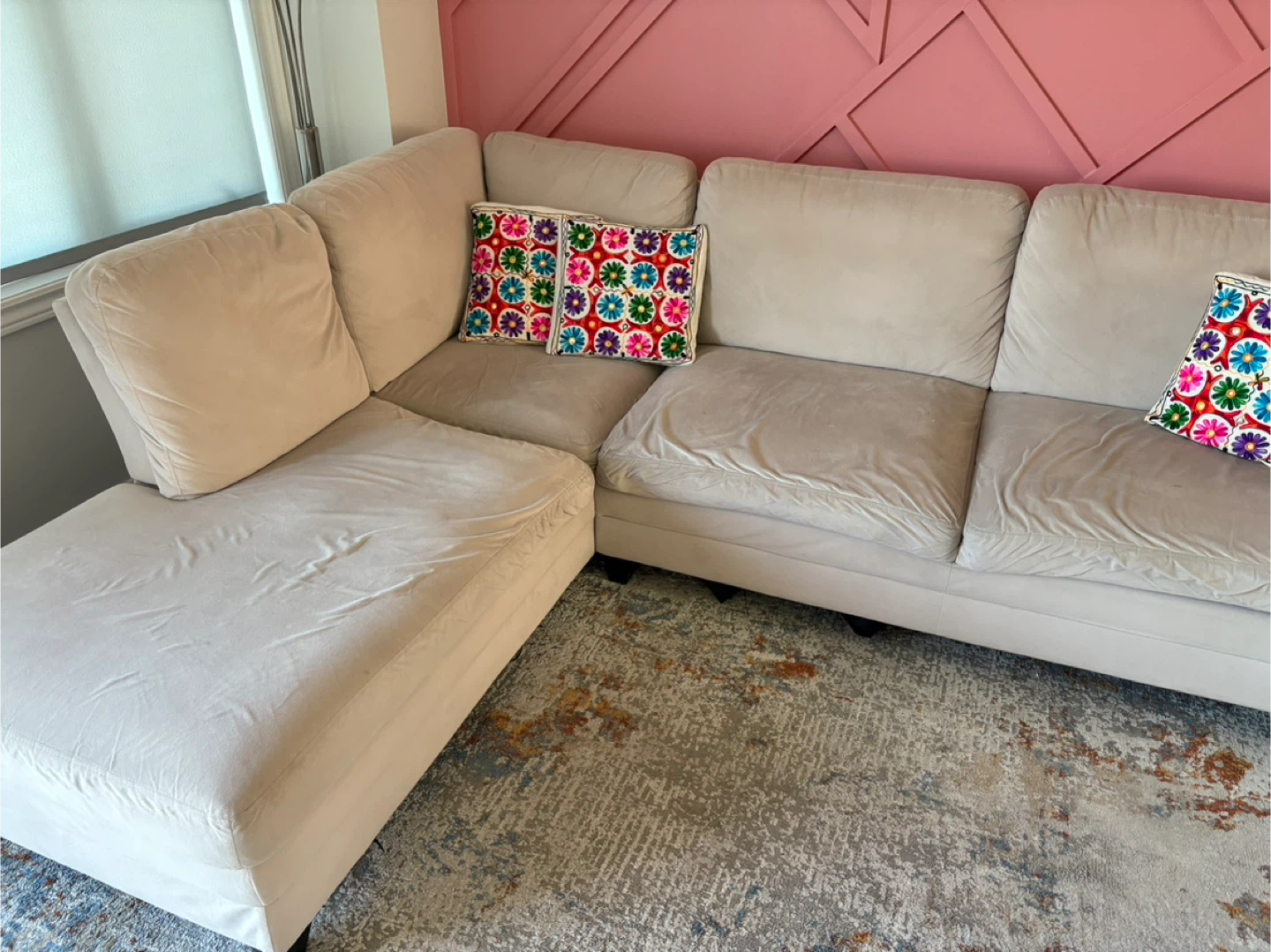 Beige Sectional Sofa with Chaise Lounge