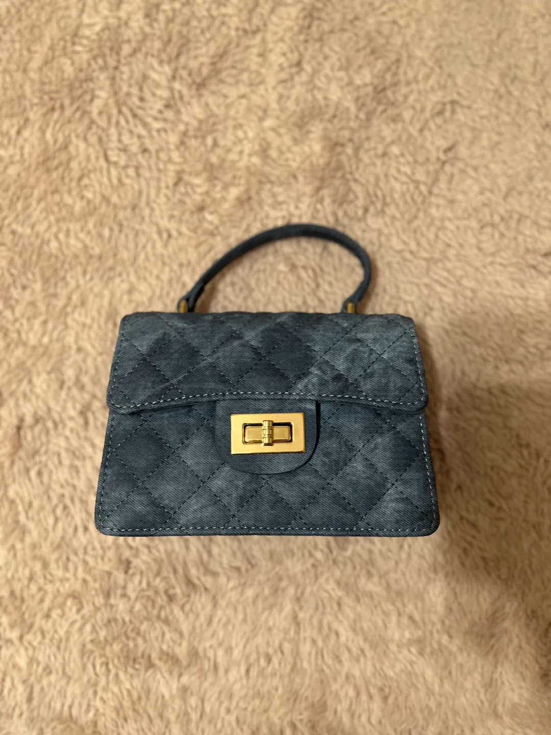 Blue Quilted Mini Top Handle Bag thumbnail