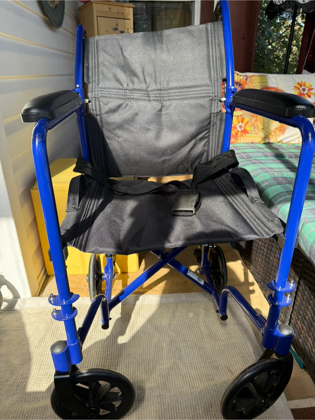 Blue Foldable Transport Wheelchair