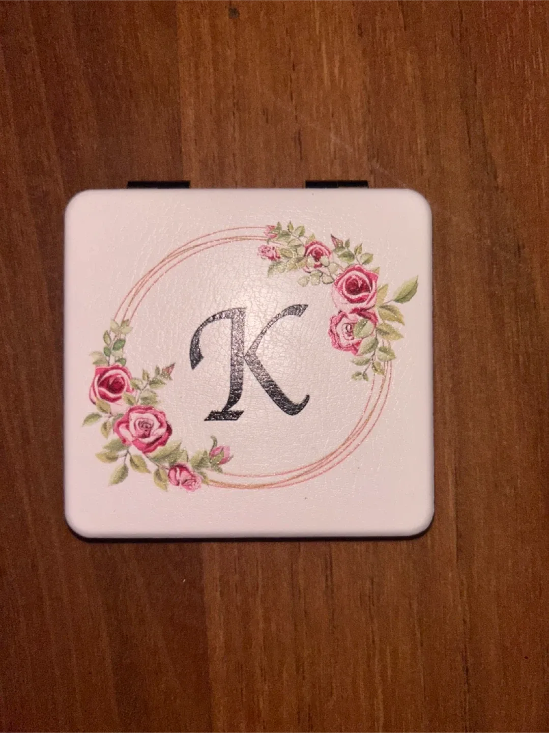 Personalized Compact Mirror with Floral 'K' thumbnail