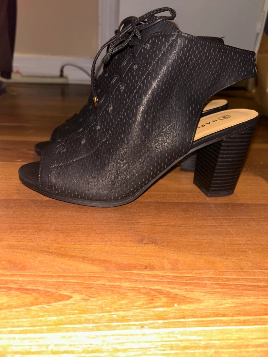 Charlotte Russe Black Peep Toe Heels, Size 9 thumbnail