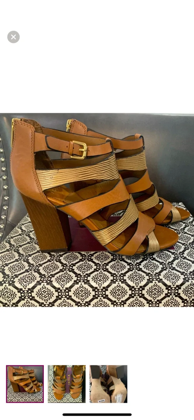 Isola Gold Mocha Gladiator Sandal Block Heels image indicator(3)