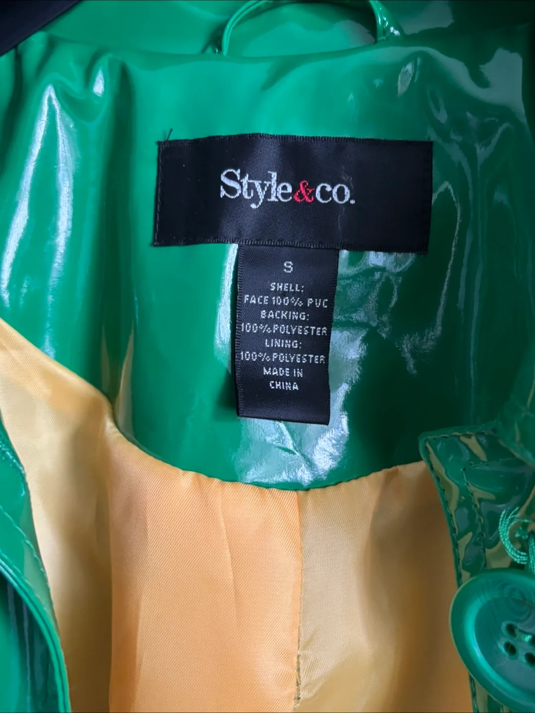 Style&co. Green Vinyl Raincoat - Size S image indicator(2)
