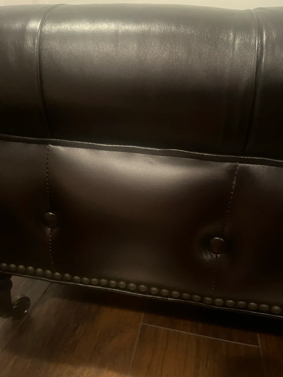 Brown Leather Tufted Ottoman image indicator(4)