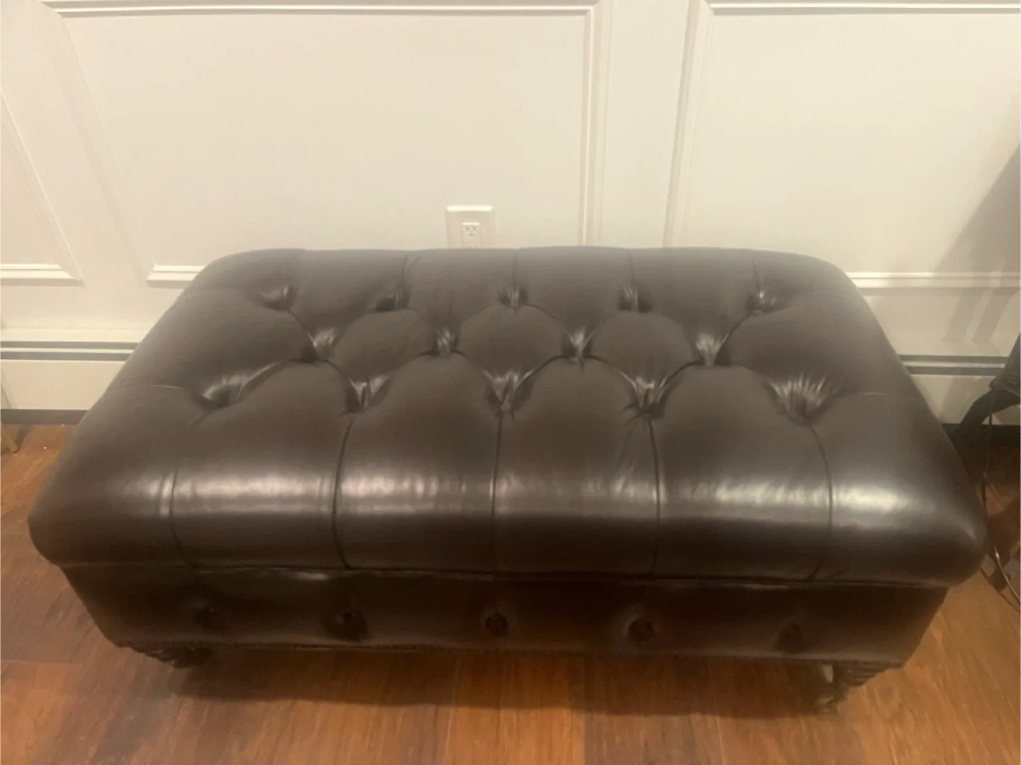 Brown Leather Tufted Ottoman image indicator(3)