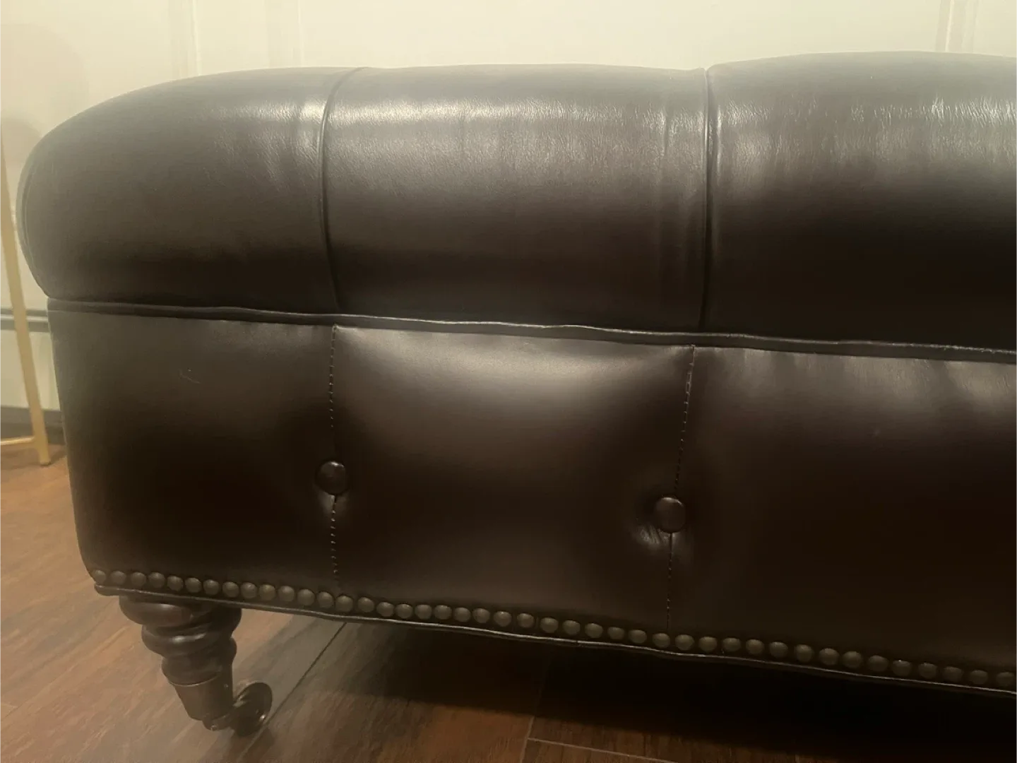 Brown Leather Tufted Ottoman image indicator(2)