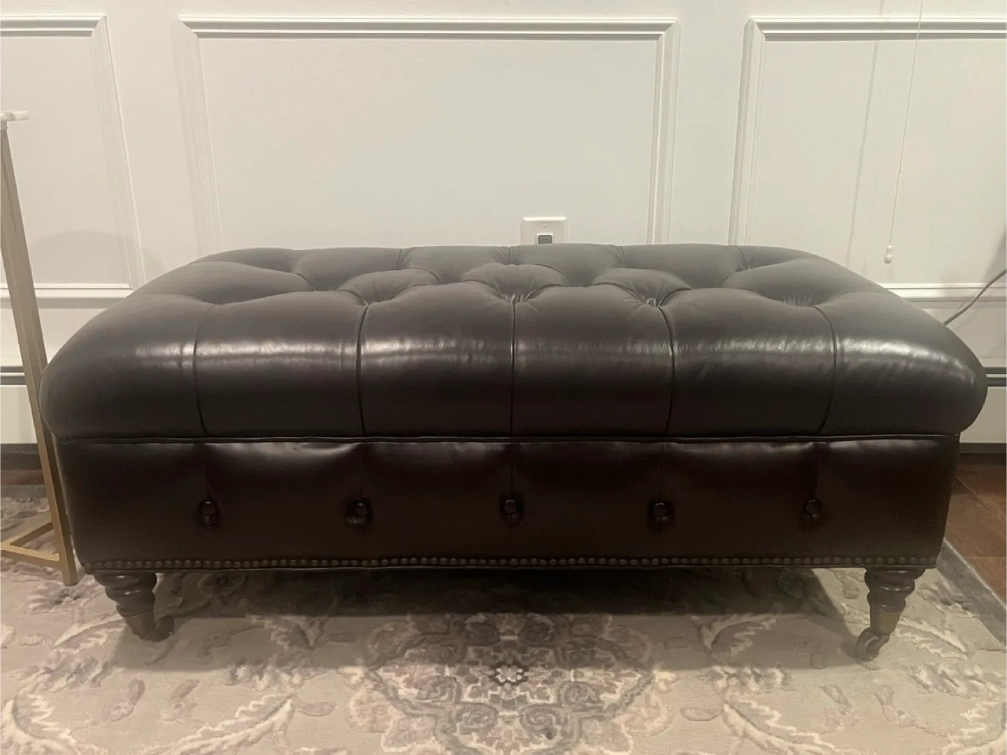 Brown Leather Tufted Ottoman image indicator(5)