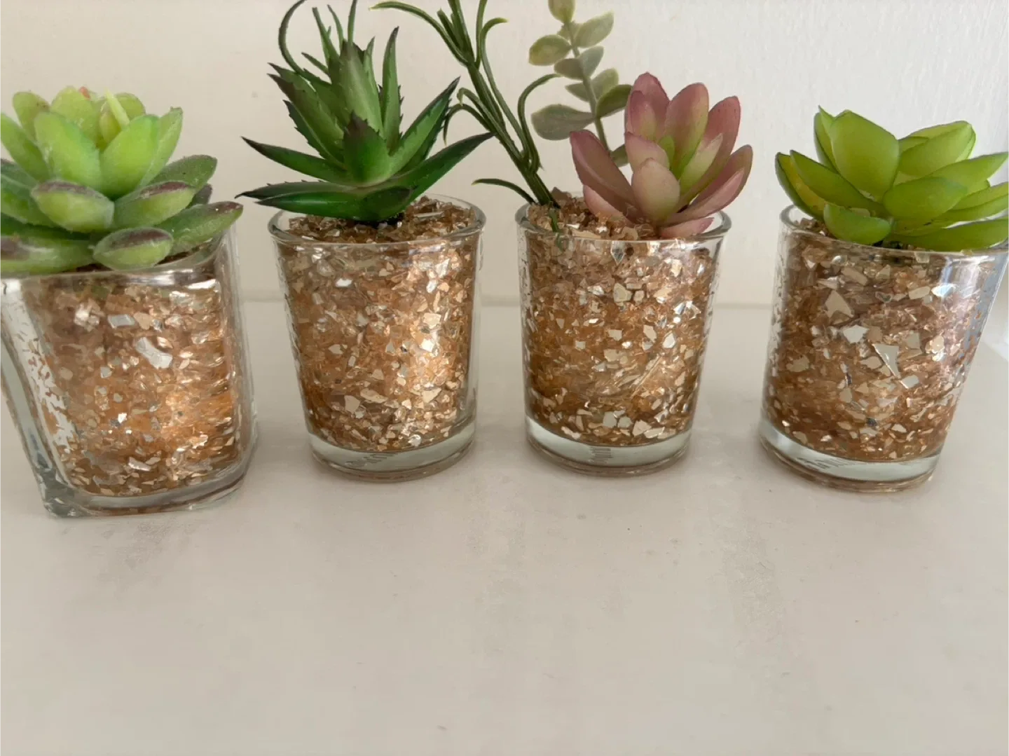 Artificial Succulents in Glass Pots, gold colour thumbnail