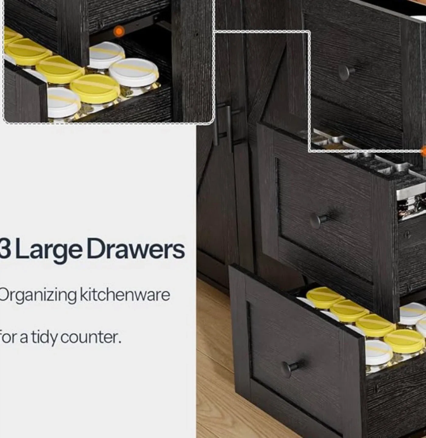 Black Kitchen Island Cart with Stainless Steel Top image indicator(4)