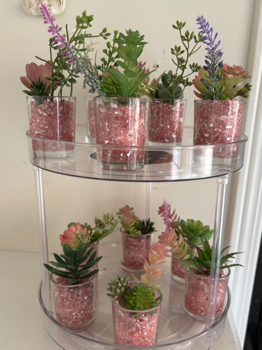 2” faux Succulents in Glass Pots, new