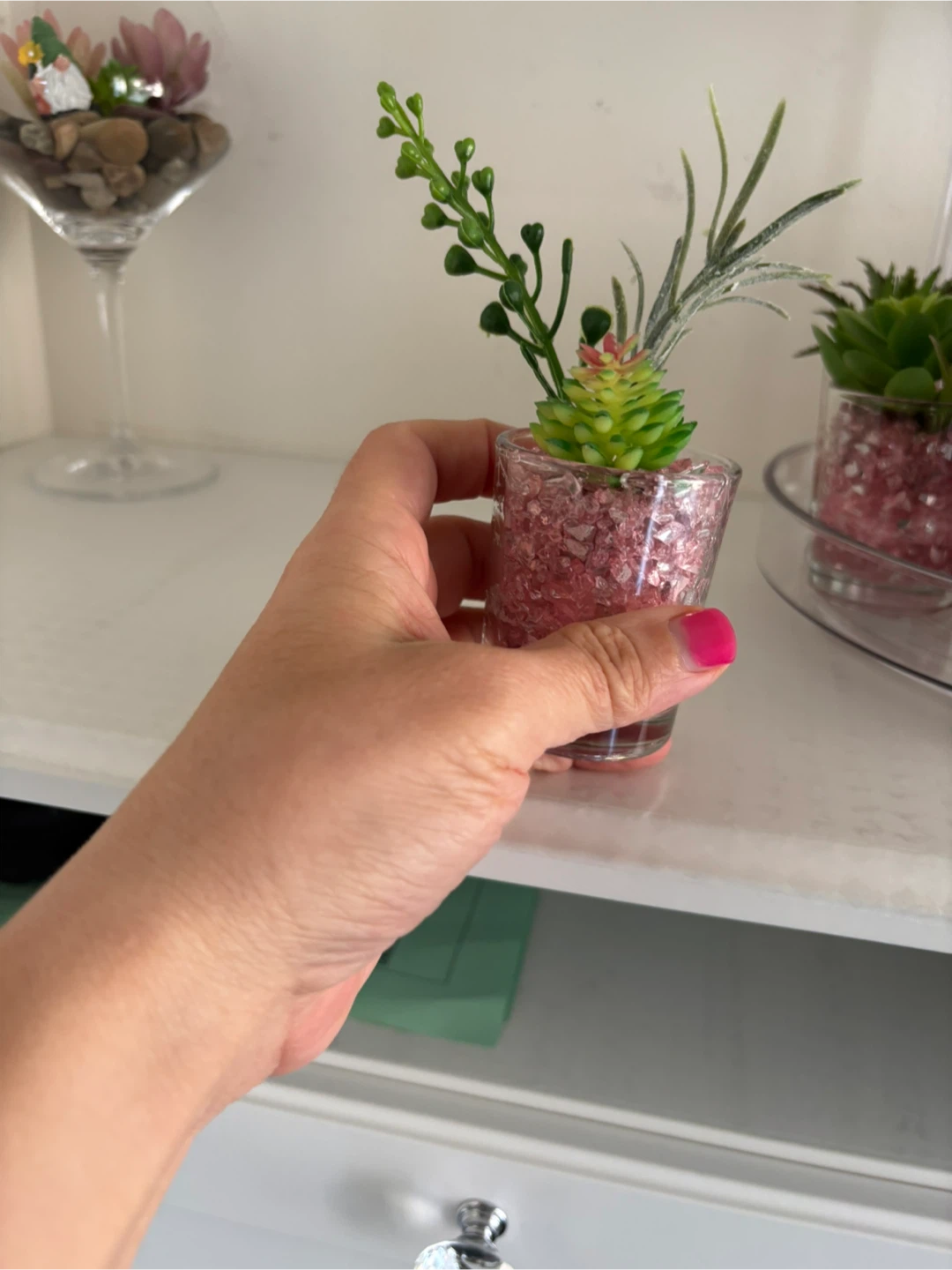 2” faux Succulents in Glass Pots, new - photo 2