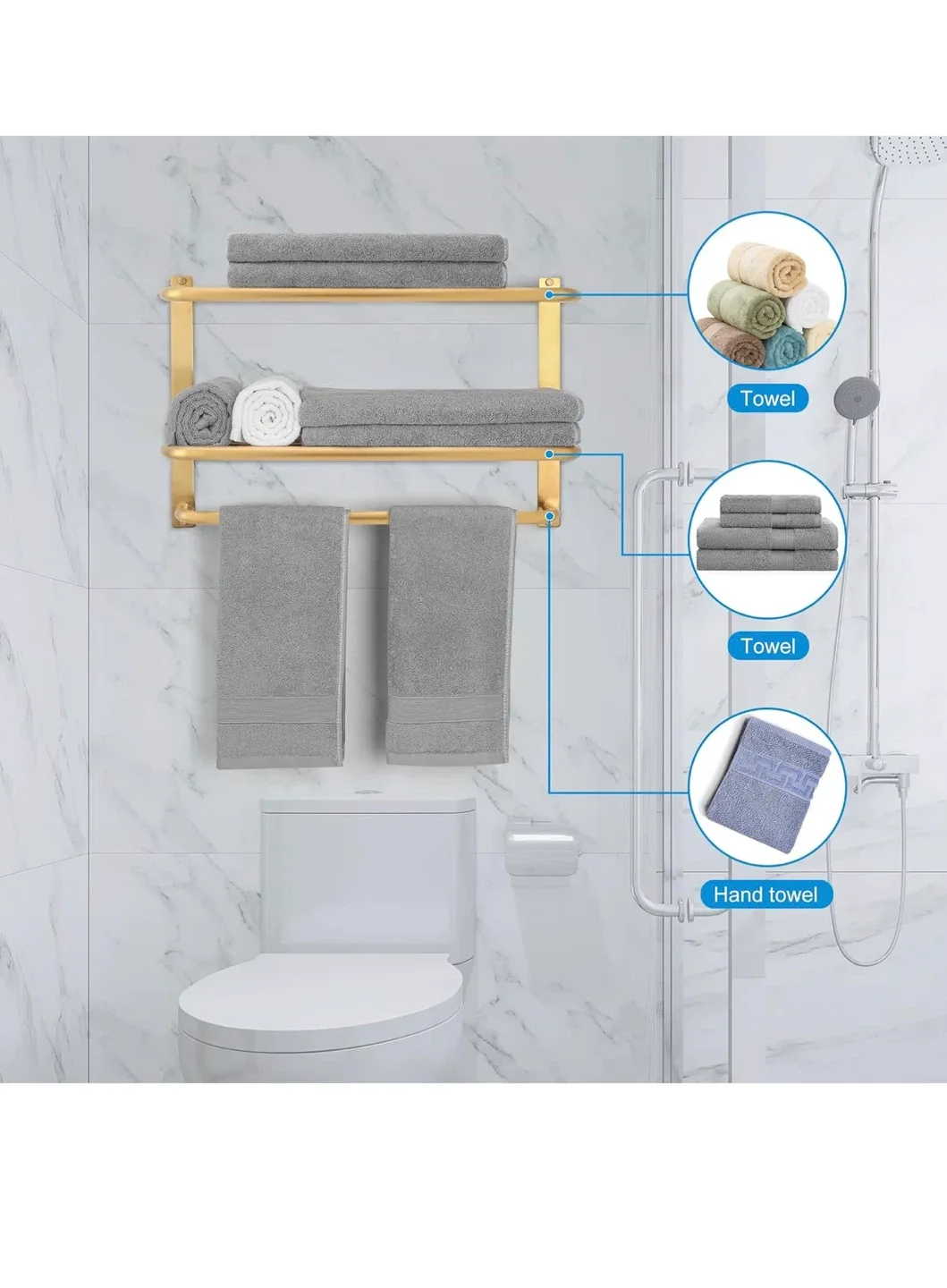 DELAM 3-Tier Gold Bathroom Towel Rack (22.8 Inch) image indicator(6)