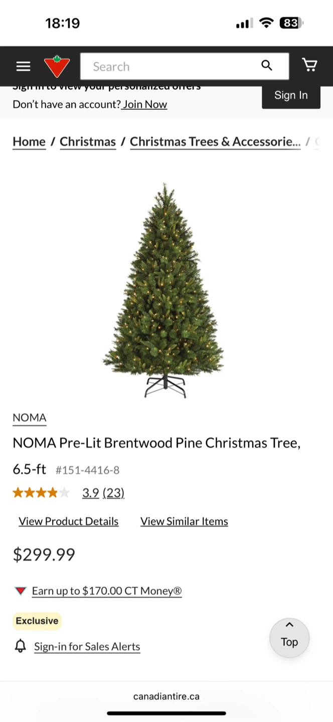 NOMA Pre-Lit Brentwood Pine Christmas Tree, 6.5-ft