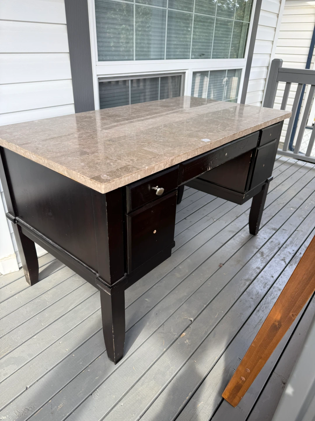 Dark Brown Desk with Marble-Like Top