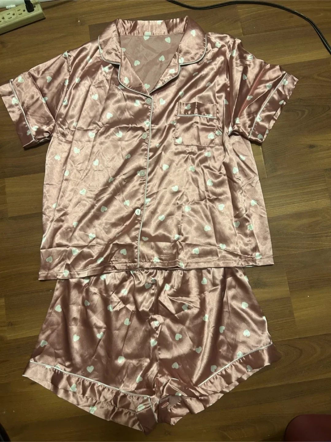 Pink Satin Heart Pajama Set