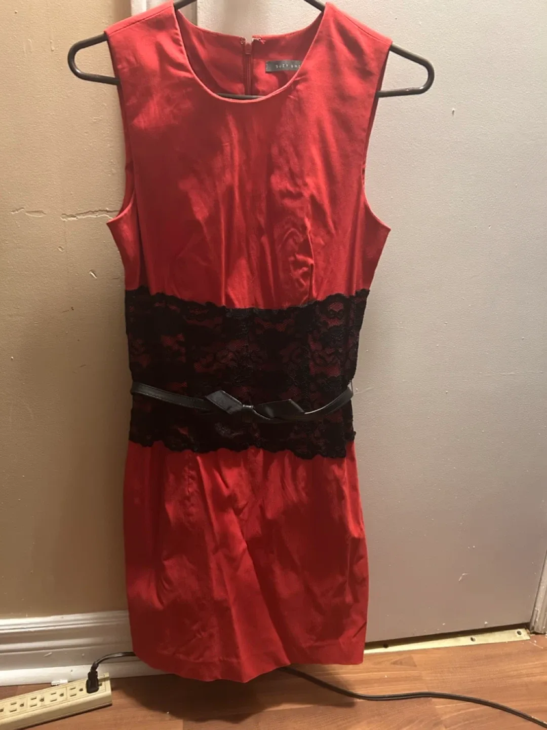 Suzy Shier Red Dress with Lace thumbnail