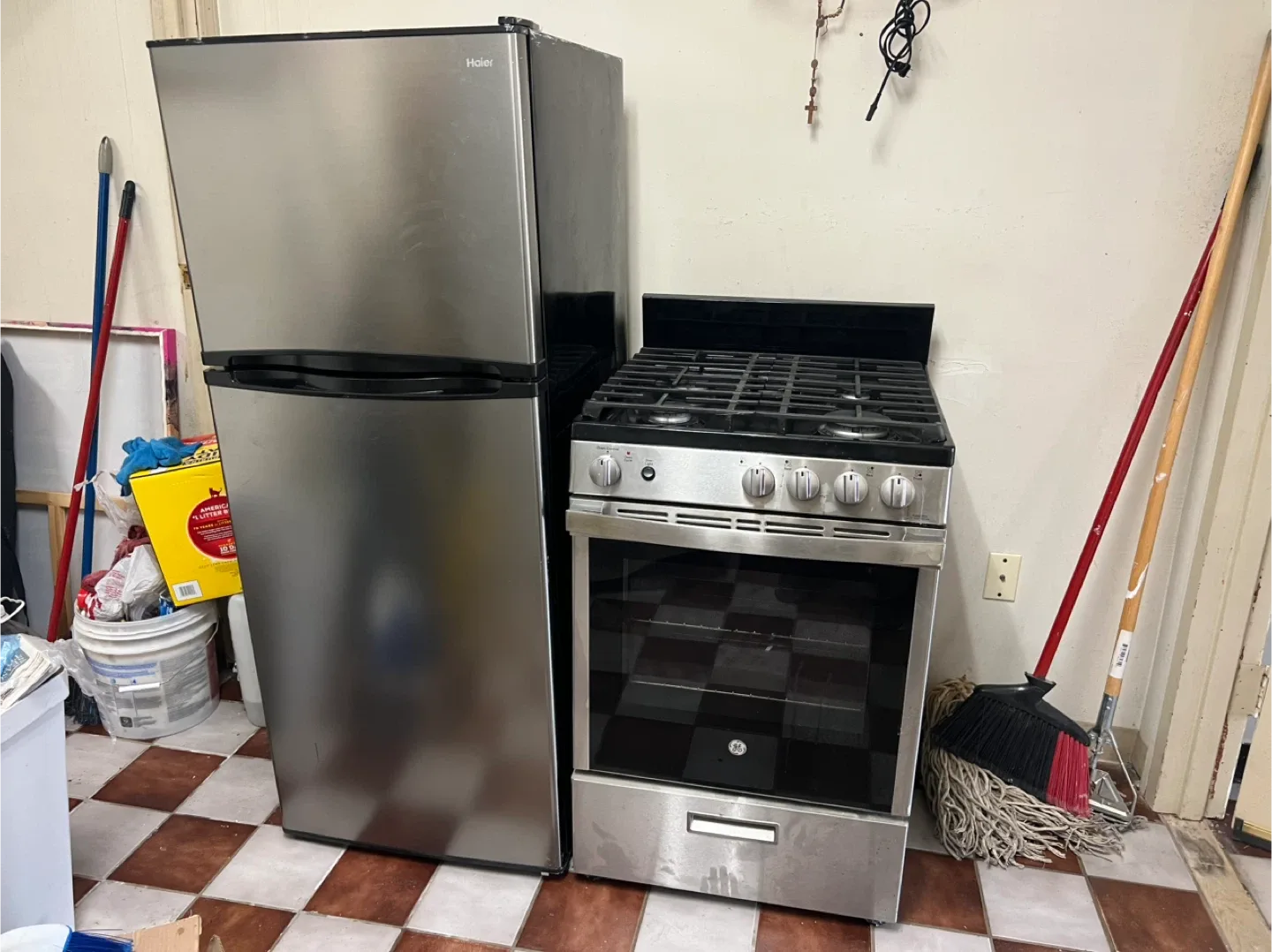 GE Gas Range and Haier Refrigerator