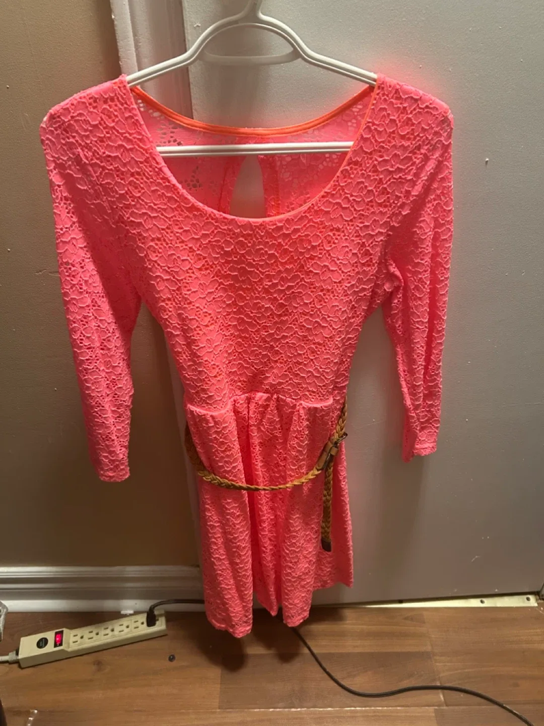 Pink Lace Dress with Belt thumbnail