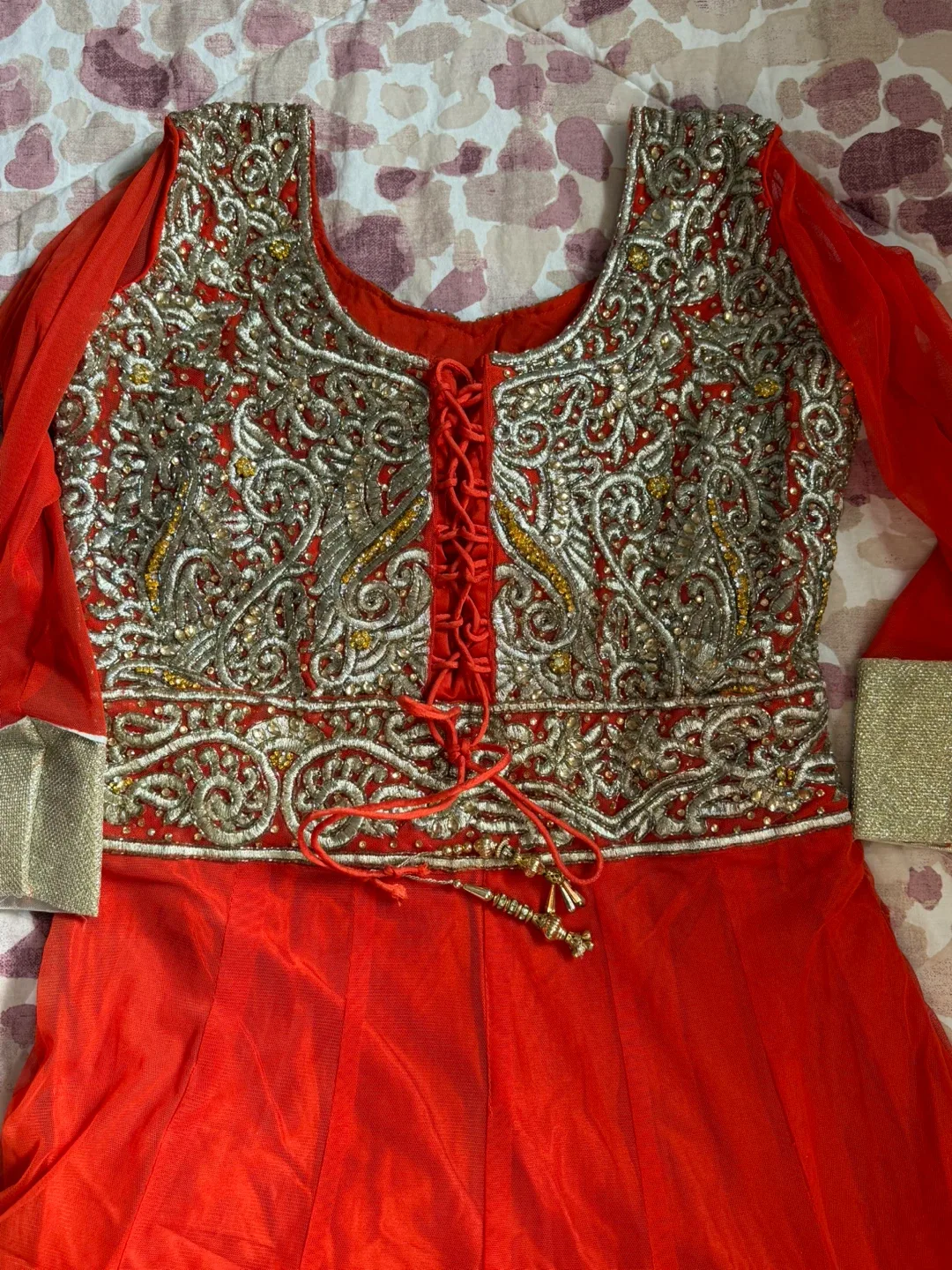 Orange & Gold Embroidered Anarkali suit image indicator(4)