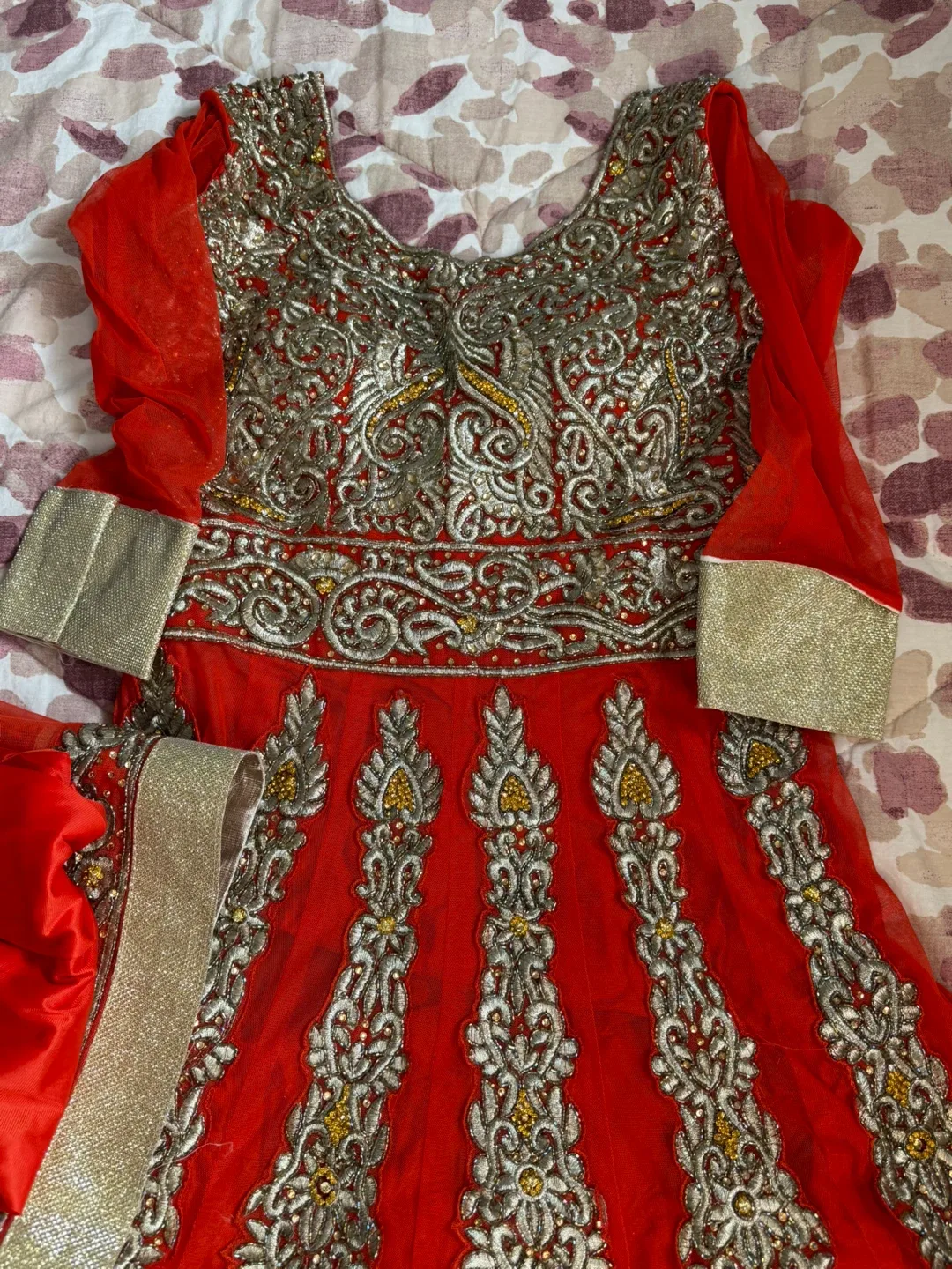 Orange & Gold Embroidered Anarkali suit image indicator(2)