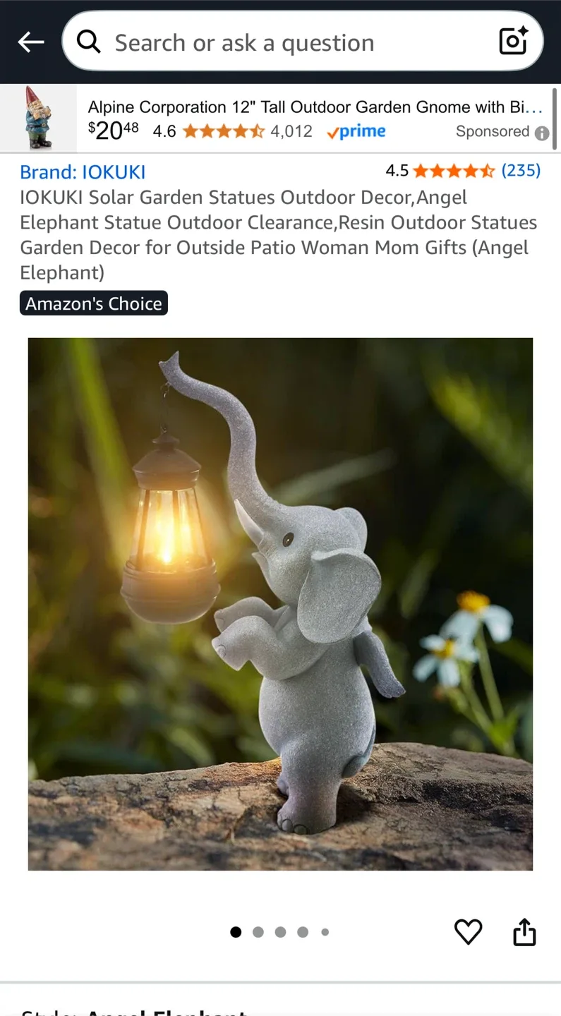 New in box! Solar Garden 12” Elephant Decor with Light image indicator(5)