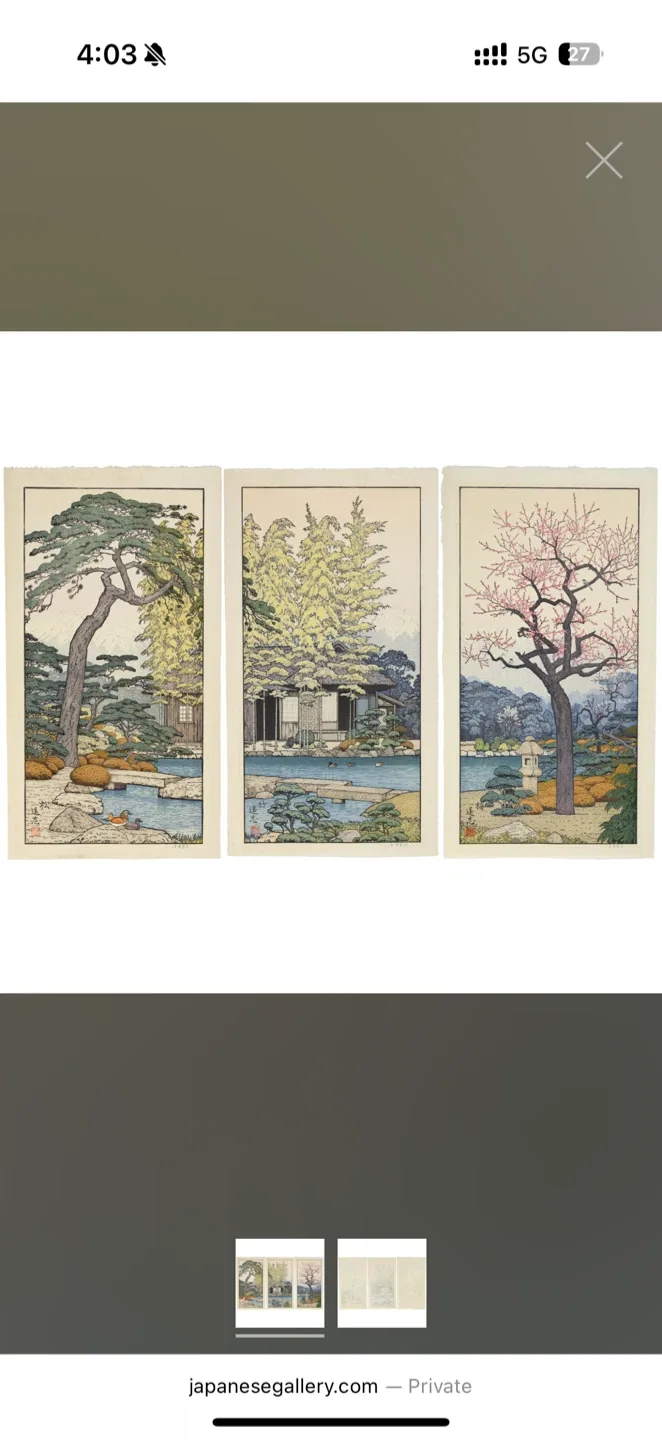 Rare Toshi Yoshida The Friendly Garden Tryptych image indicator(3)