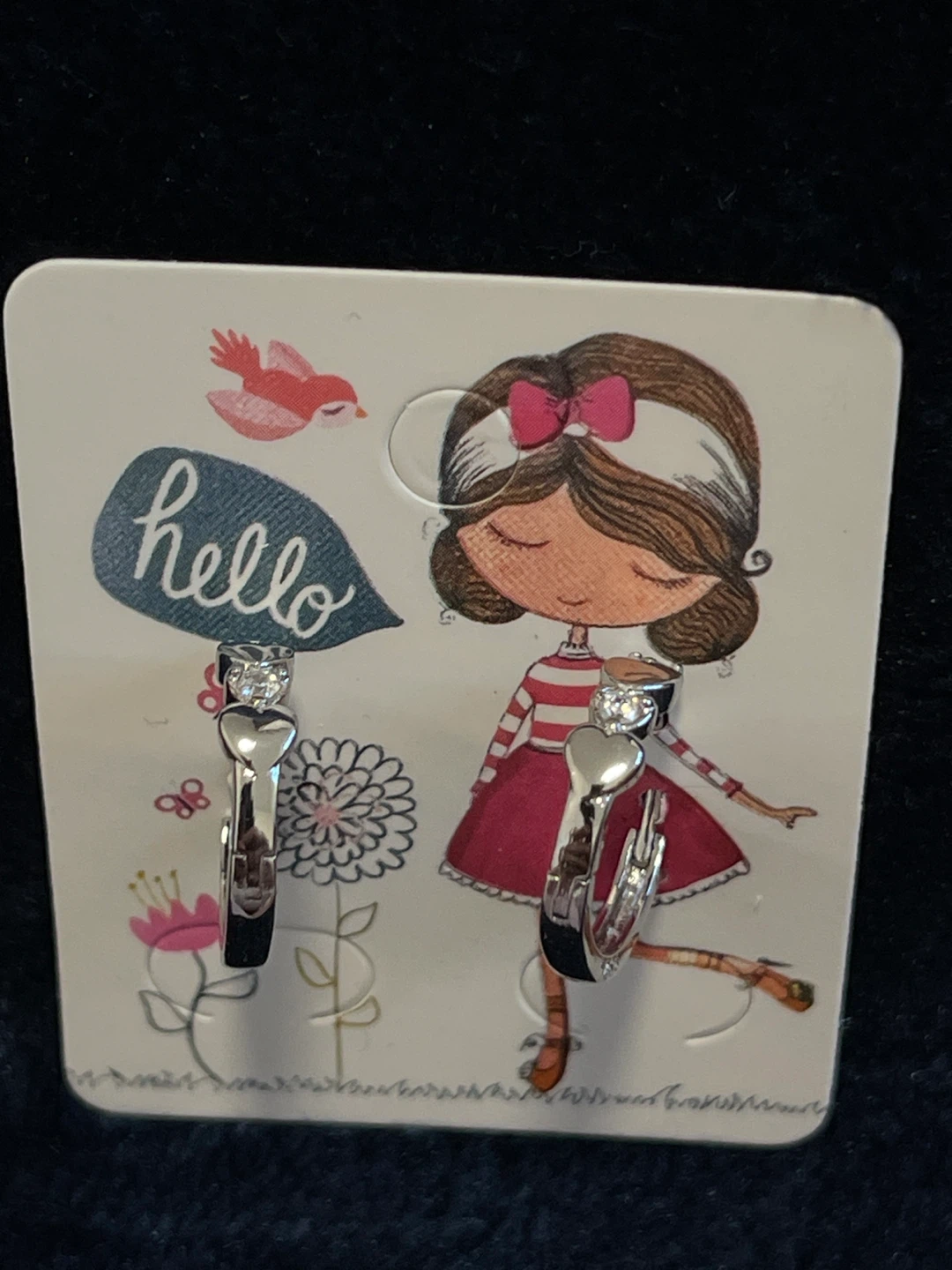 Girl's Heart Hoop Earrings - New Silver 925