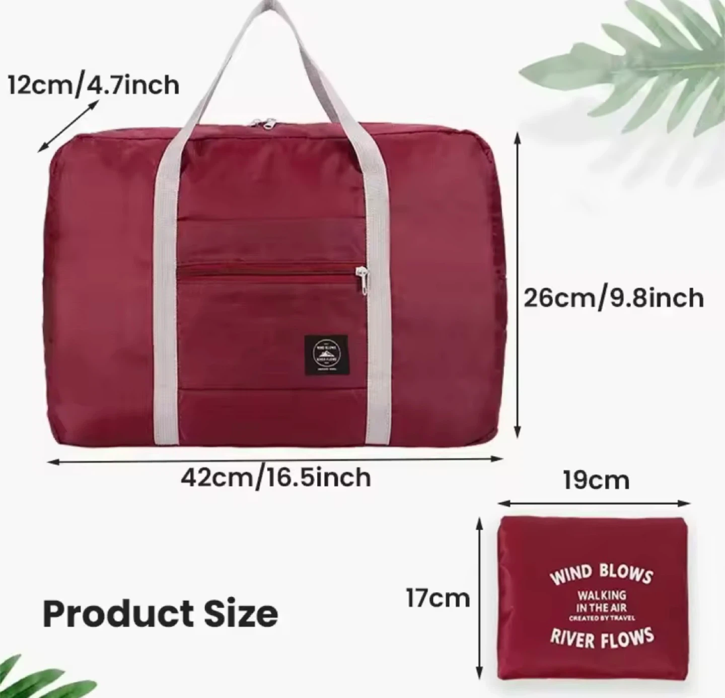 Foldable Travel Duffel Bag - Burgundy, 16.5 inch - photo 4
