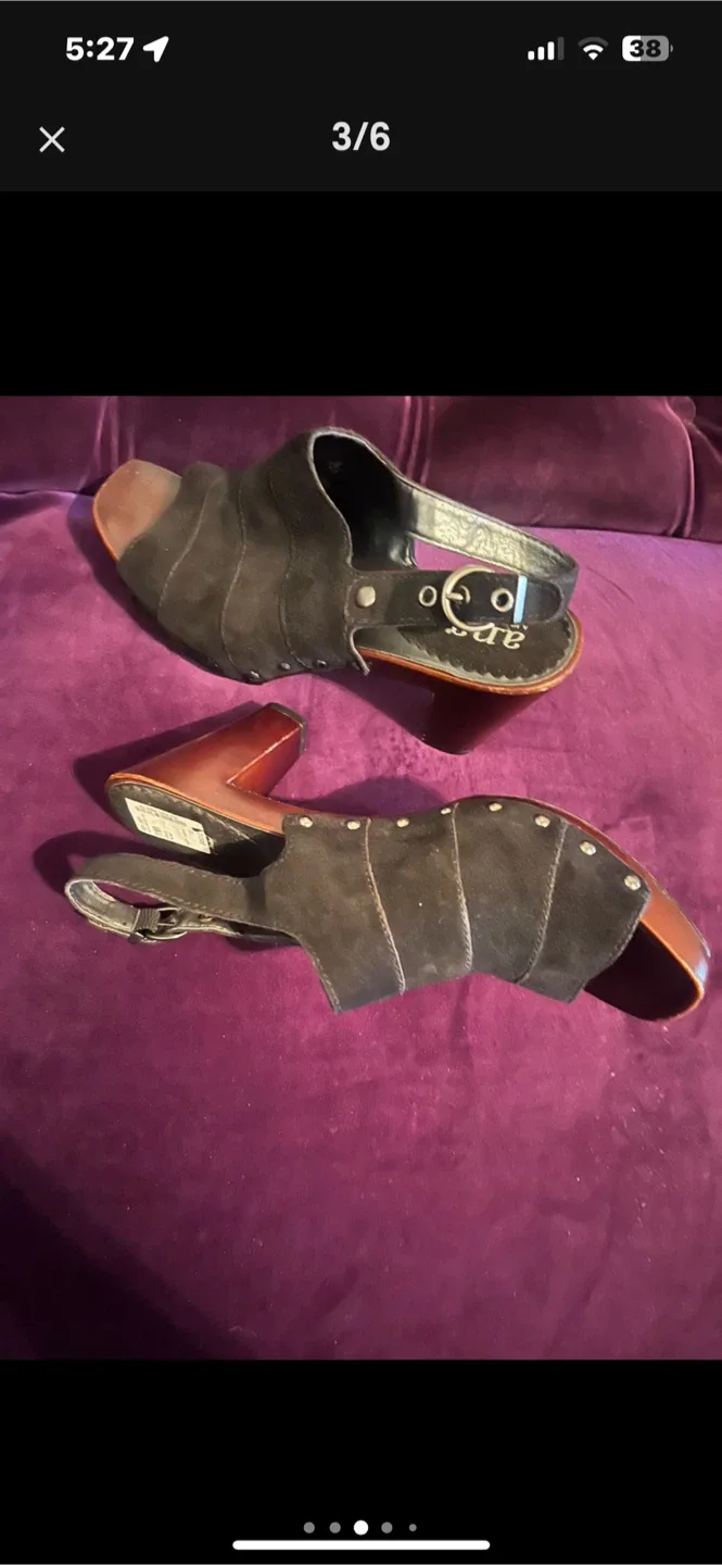 A.N.A Black Suede Platform Studded Peep Toe Slingback Heel. image indicator(3)