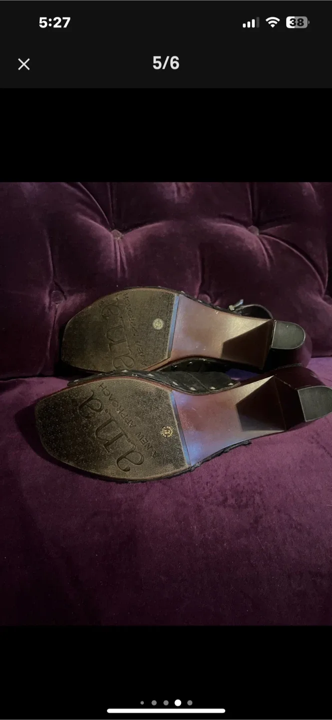 A.N.A Black Suede Platform Studded Peep Toe Slingback Heel. image indicator(5)