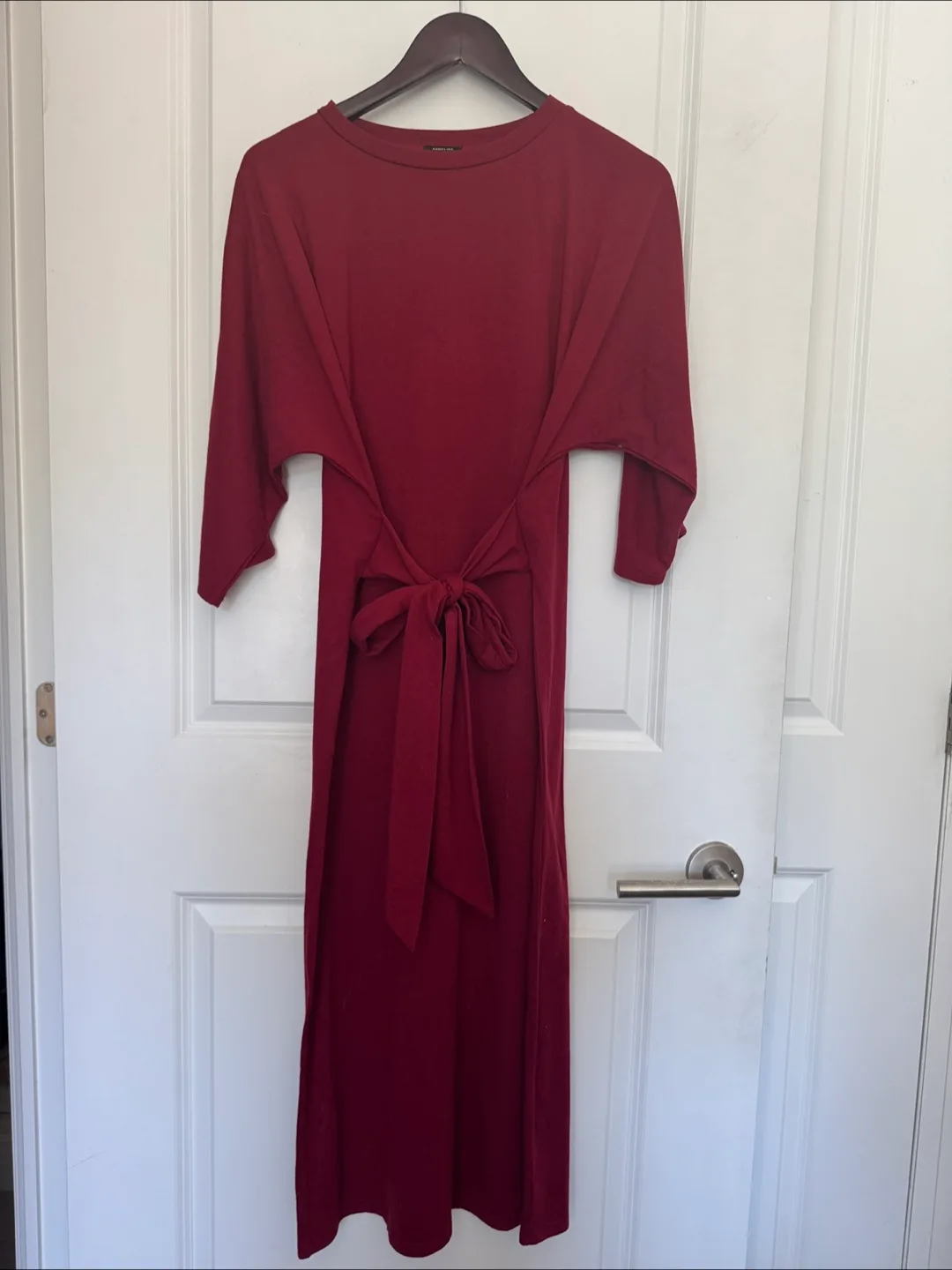 Burgundy Tie-Waist Midi Dress thumbnail