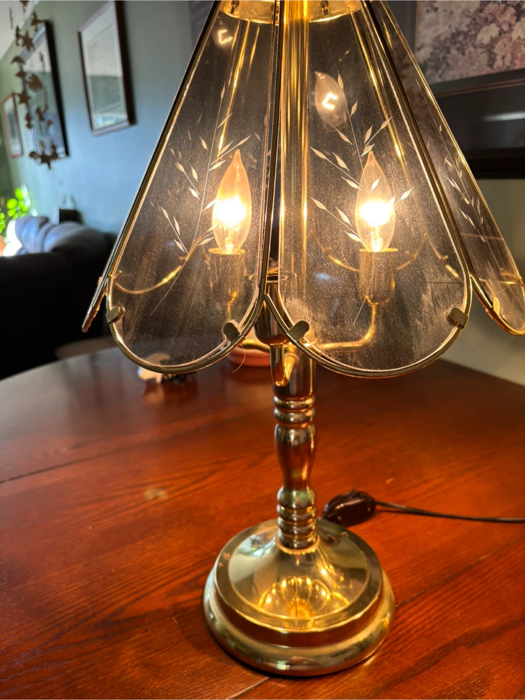 Vintage Brass & Glass Accent Lamp