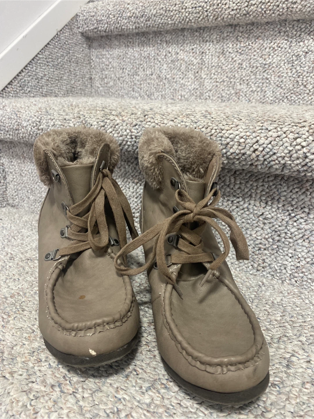 Taupe Ankle Boots with Fur Lining, Size 7