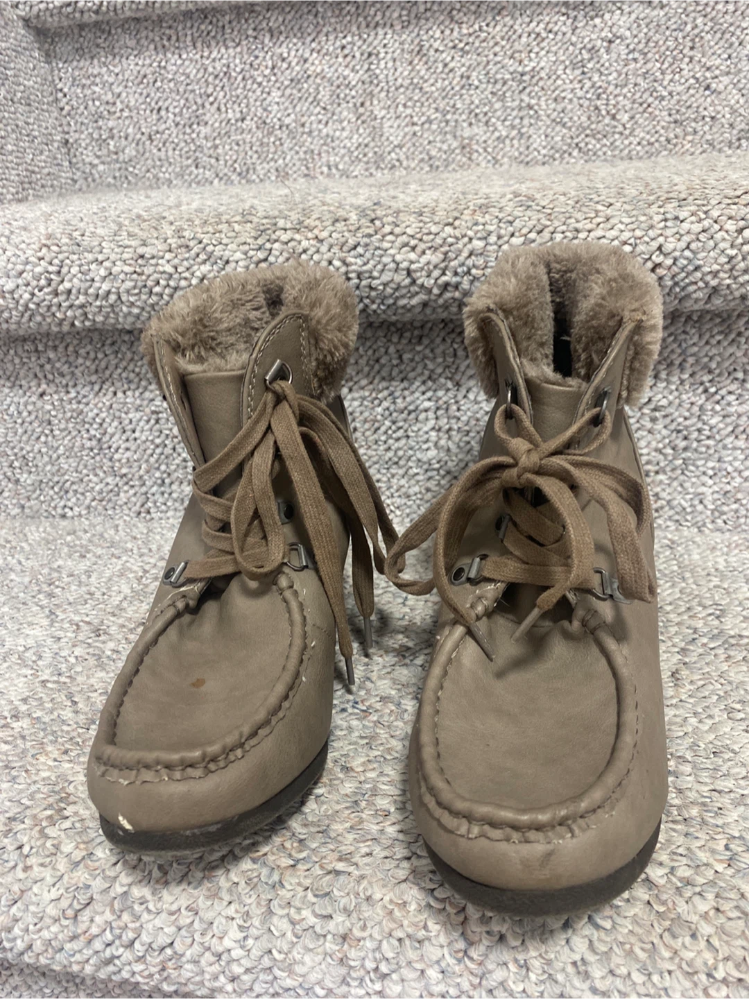 Taupe Ankle Boots with Fur Lining, Size 7 - photo 2