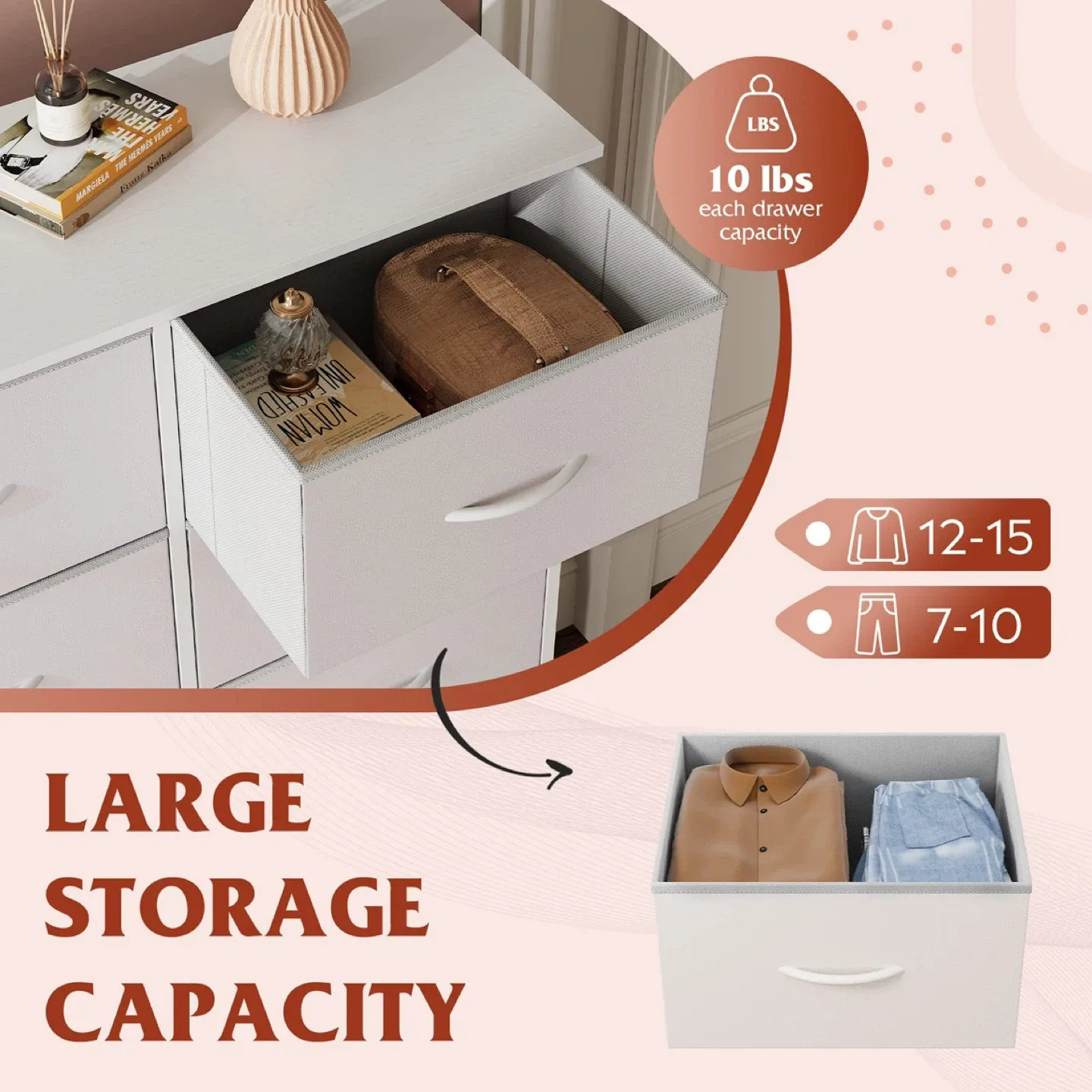 WLIVE Fabric Dresser for Bedroom with 10 Drawers image indicator(5)