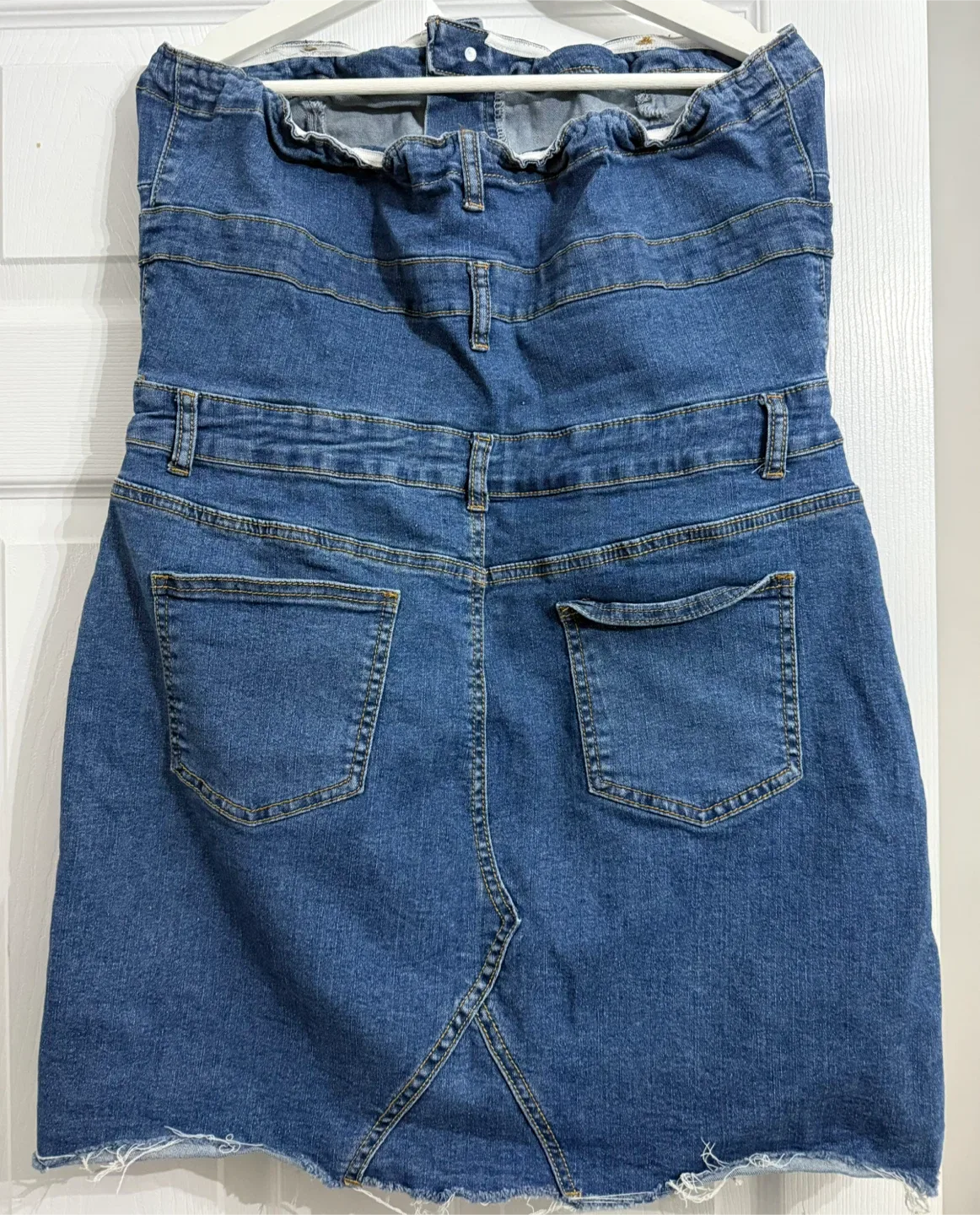 DARK BLUE DENIM BUTTON FRONT BANDEAU DRESS image indicator(5)