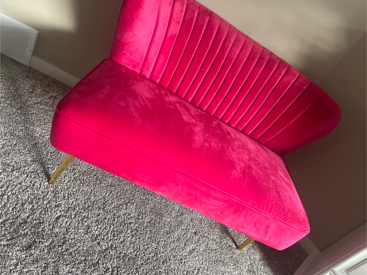 $275 Hot Pink Velvet Loveseat with Gold Legs - photo 4