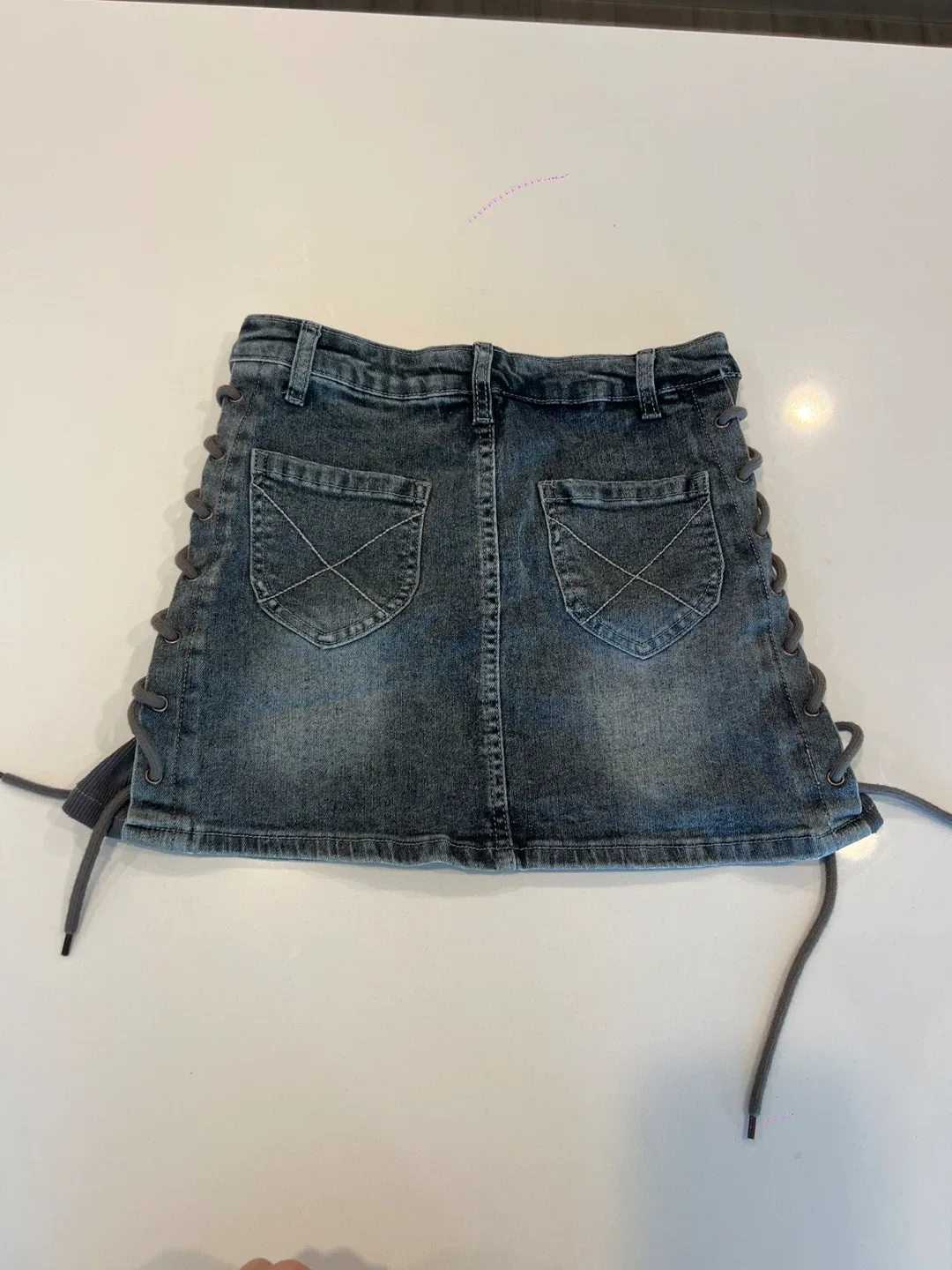 San Sheng Denim Mini Skirt with Lace-Up Sides image indicator(4)