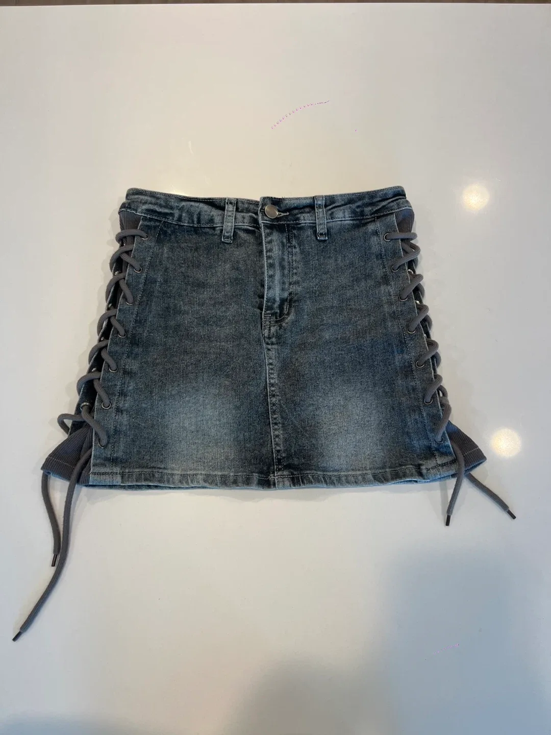 San Sheng Denim Mini Skirt with Lace-Up Sides thumbnail