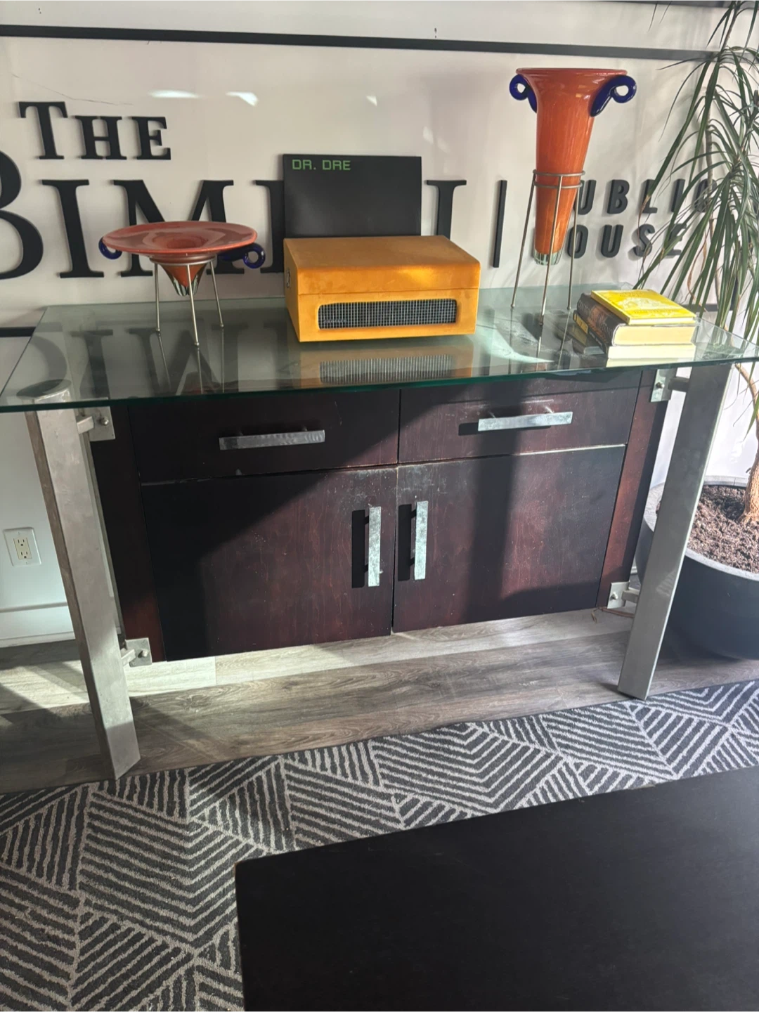 Bar cabinet with glass top