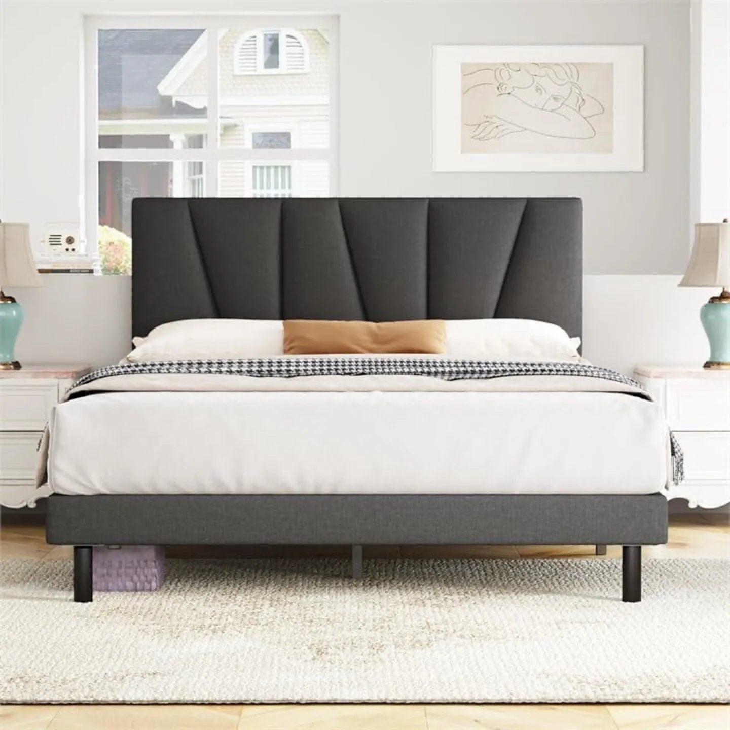Upholstered Platform Bed Frame - Charcoal thumbnail