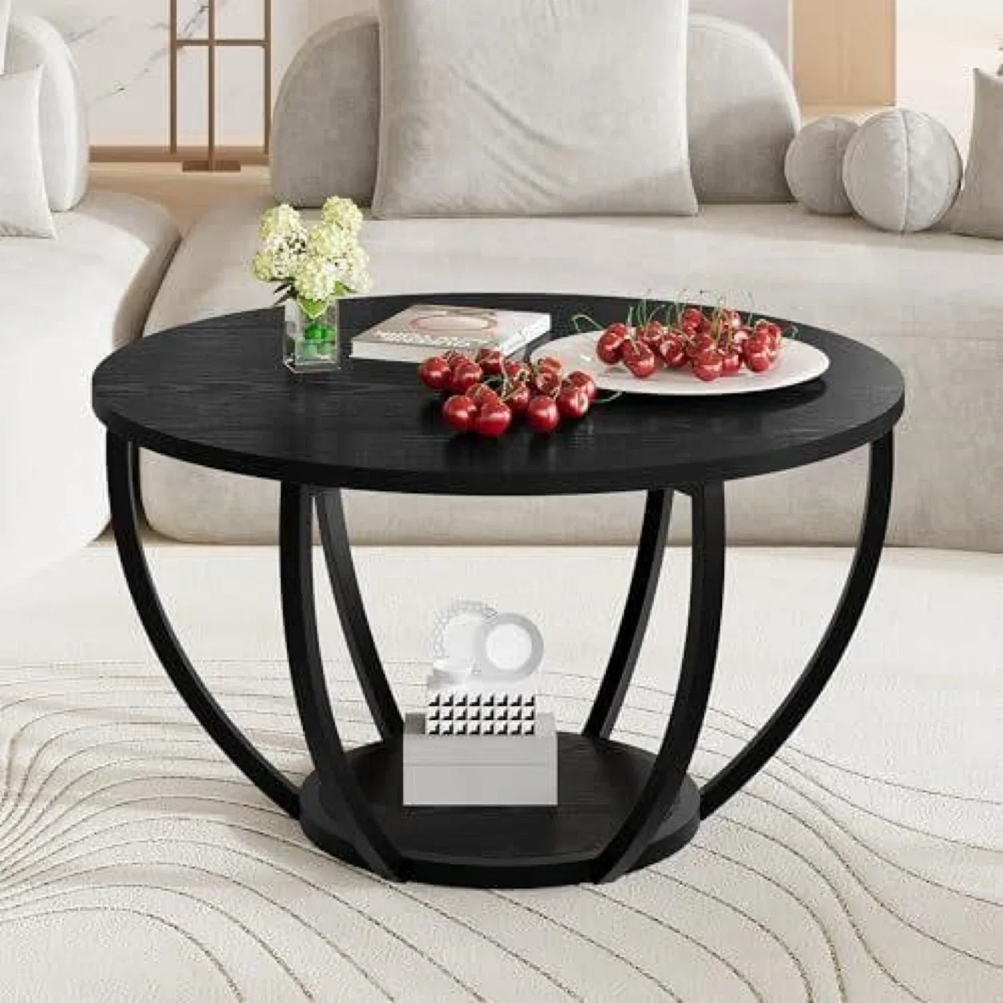 Round Black Coffee Table - 27.6 in thumbnail