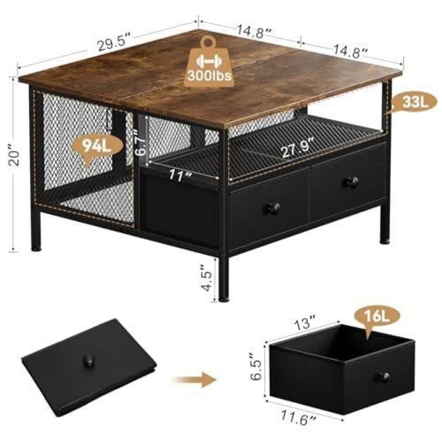 Lift Top Coffee Table w/ Hidden Storage & Drawers thumbnail