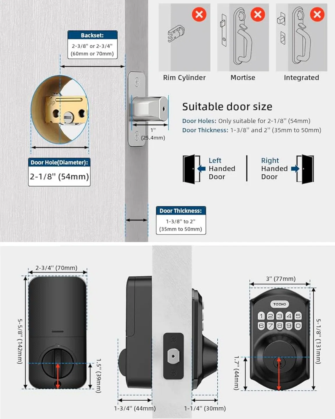 TECHO TEE001 Keypad Digital Deadbolt - Keyless Entry image indicator(5)