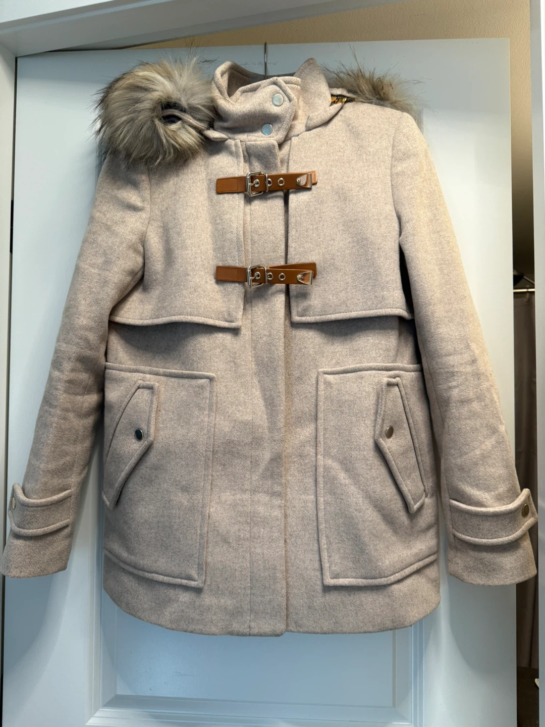 Zara Woman wool blend Fur Hooded Coat