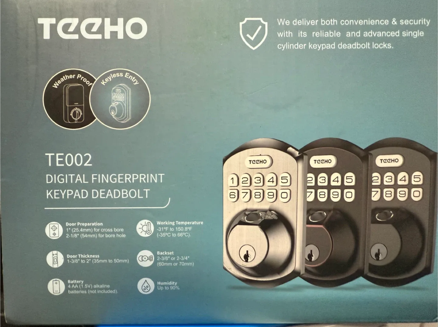 TEEHO TEE002 Digital Fingerprint Keypad Deadbolt with Lever image indicator(4)