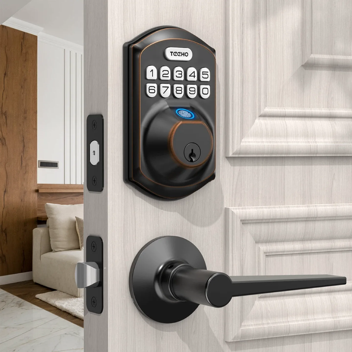TECHO TEE002L Digital Fingerprint Keypad Deadbolt with Lever image indicator(4)